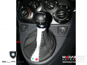 FIAT 500 Gear Shift Boot - Black Italy - Black & White Leather - Tuxedo Design w/ Italian Flag